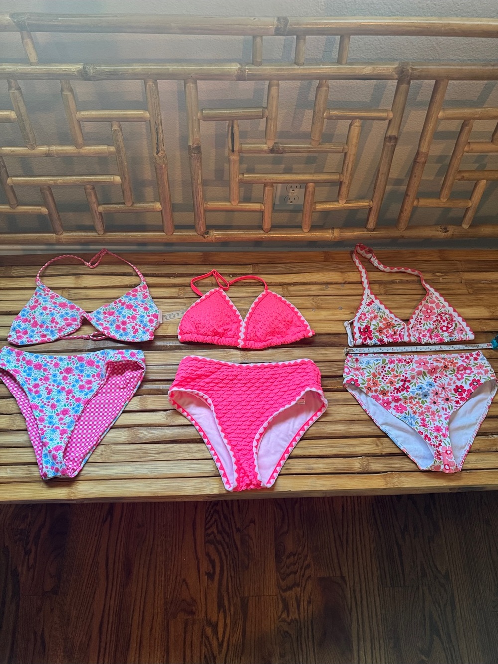 💗 Set of 3 Girls Size 10 Floral & Pink Bikini Sets Tops and Bottoms